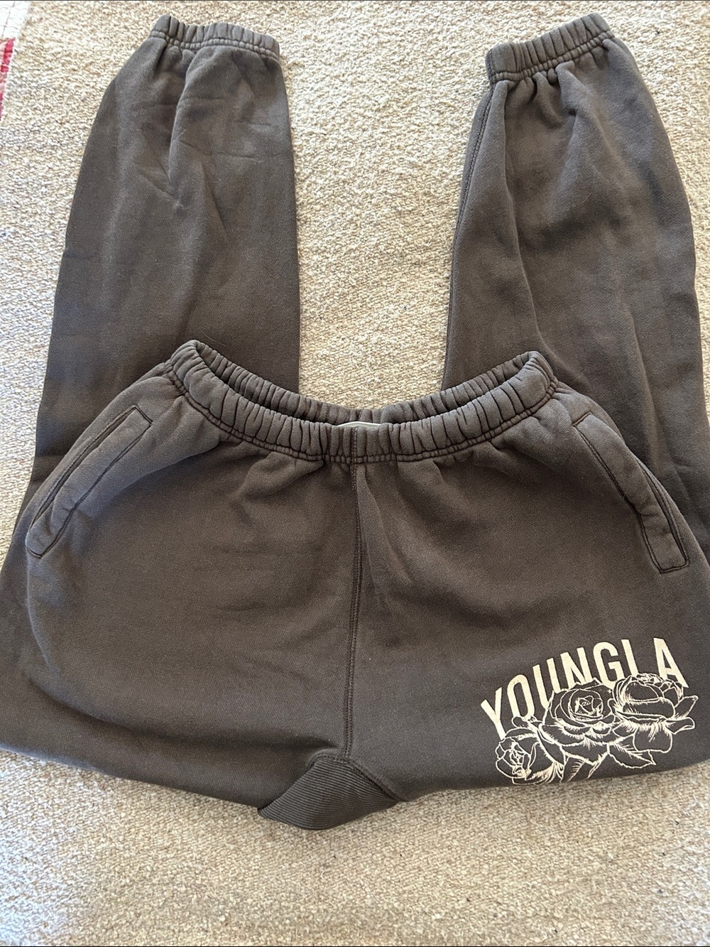 YoungLA Brown Sweat Joggers with White Floral Logo